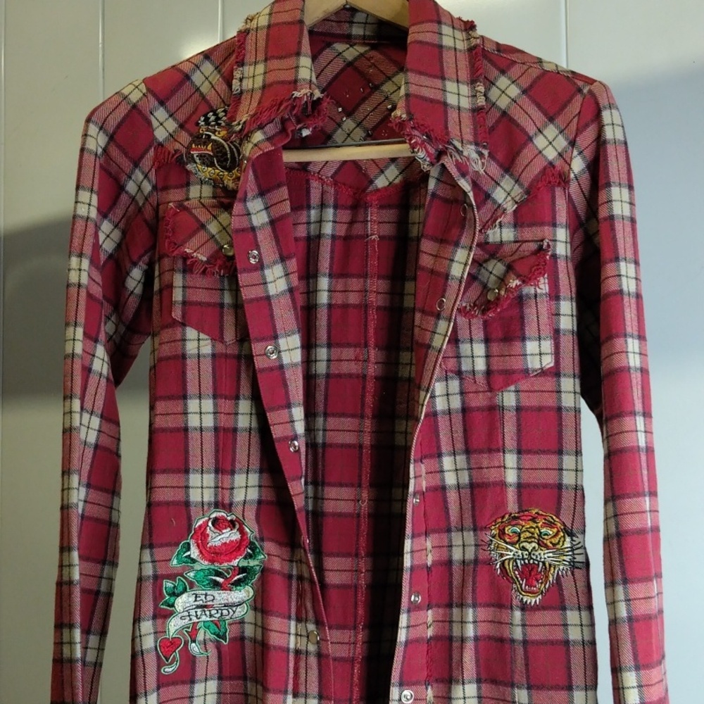 Don & Ed Hardy Original Button Up Dress with Embroidery (Vintage!)